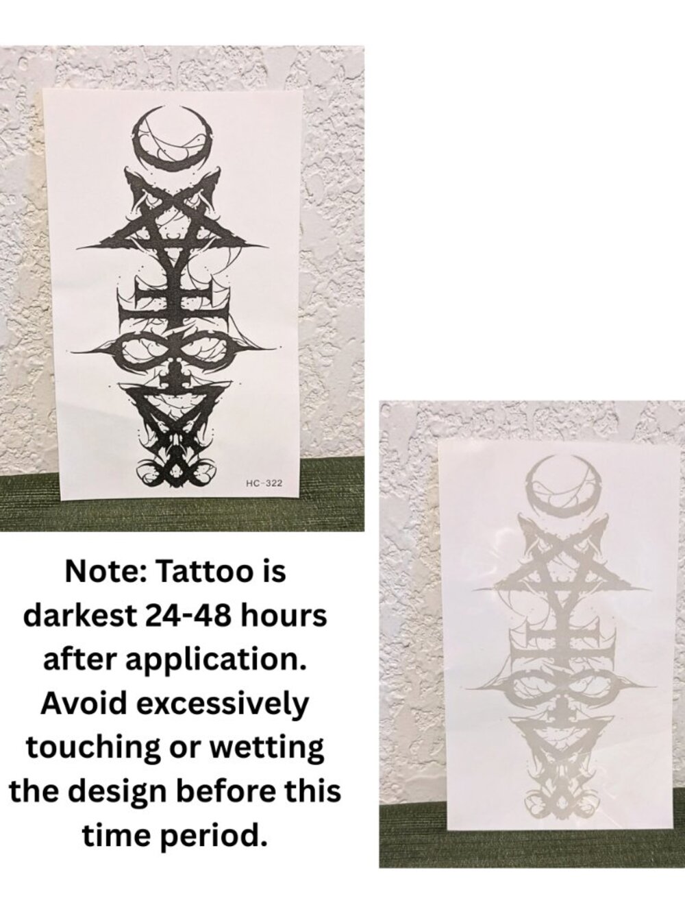 NWT 6.75" Goth Occult Semi-Permanent Temporary Tattoo Crescent Moon Witchy Sigil